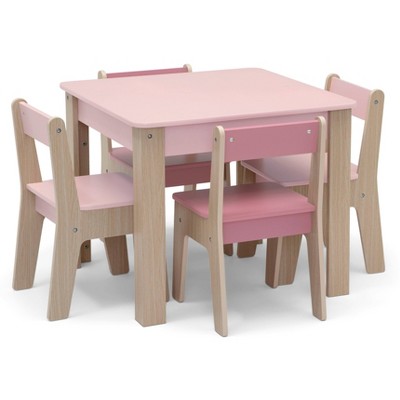 Blush and Natural Wooden Kids Play Table and Chair Set