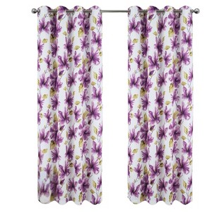 RT Designer Collection April Printed Blackout Luxurious Decorative Grommet Curtain Panel 54" x 84" Lilac - 1 of 4