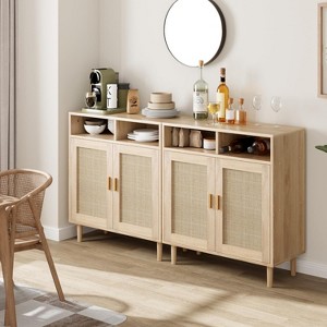 2PCS Rattan Sideboard Cabinet with 2 Doors & Shelf – Modern Farmhouse Buffet Storage for Kitchen, Dining Room & Entryway (Natural) - 1 of 4