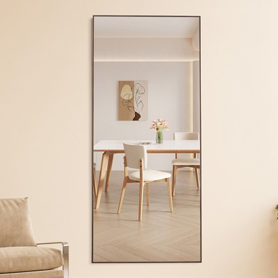 Glasflength Full Length Mirrors Floor Standing Wall Mirror, Bedroom Foyer Clothing Store Wall Mounted Mirror, Wooden Frame Square Brown 31.4"*71"