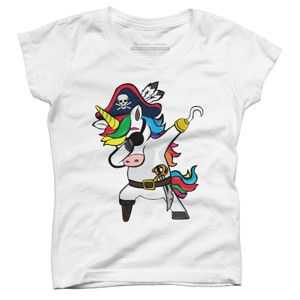 Girl's Design By Humans Dabbing Dance Pirate Unicorn Gifts Funny Halloween Costume Gift By lukesstore T-Shirt - 1 of 3