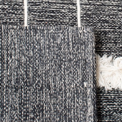 Black and White Striped Wool Cotton Kilim Runner Rug