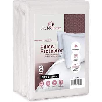 Circles Home 100% Cotton Breathable and Quiet Pillow Protector with Zipper – (8 Pack)