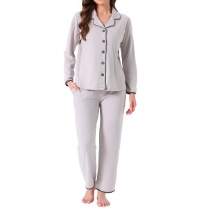 INSPIRE CHIC Womens Lounge Set Button Down Long Sleeve Sleepwear Fuzzy Warm Fleece Pajama with Pocket for Winter - 1 of 4