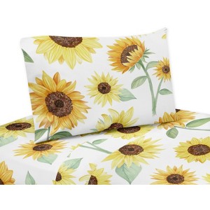 Sweet Jojo Designs Kids' Queen Sheet Set Sunflower Yellow Green and Brown 4pc - 1 of 3
