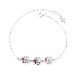 14K White Gold Paw Print Hearts with Garnet Gemstones (Animal Lovers) Bracelet - 1 of 4