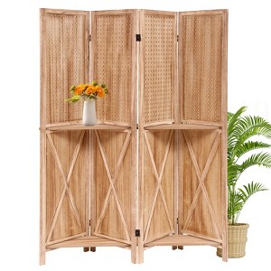 Wooden Room Divider Wall 4 Panel,5.6FT Tall Room Divider with Shelves,Folding Privacy Screens 67 In for Room Separation,Privacy Dividers For Rooms - 1 of 4