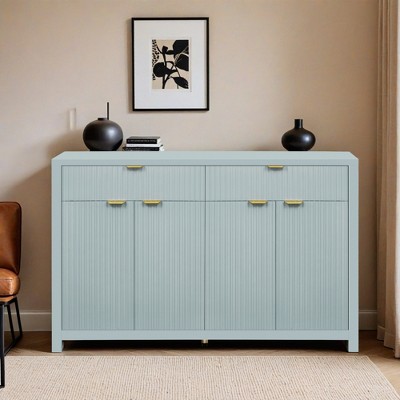 Modern Wave-Pattern Sideboard Cabinet with 2 Drawers and 4 Doors, 3-Level Adjustable Shelves, Aluminum Arc Handles - Leovsnove