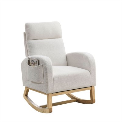 OUTSUPPLY Modern Accent High Backrest Living Room Lounge Arm Rocking Chair, Two Side Pocket