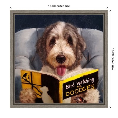Dog Reading Bird Watching Book Framed Canvas Print