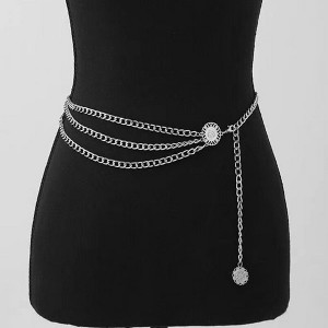 Anna-Kaci Women's Layered Chain Waist Belt with Triple Draped Links and Decorative Medallion Accents for Stylish Detail 35.5in - 1 of 4