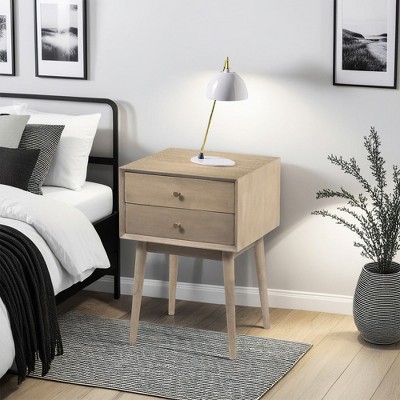 Royal Hampton Bedside Nightstand Table with 2 Drawers and Brass Knobs, Mango Wood, Sandblasted