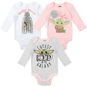 Star Wars The Mandalorian Baby Grogu Baby Girls 3 Pack Long Sleeve Bodysuits  - 1 of 4