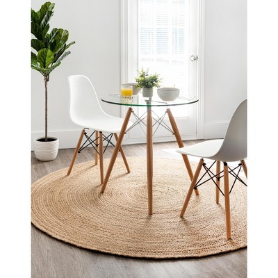 Handmade Round Braided White and Brown Rug - Stain-resistant and Easy Care