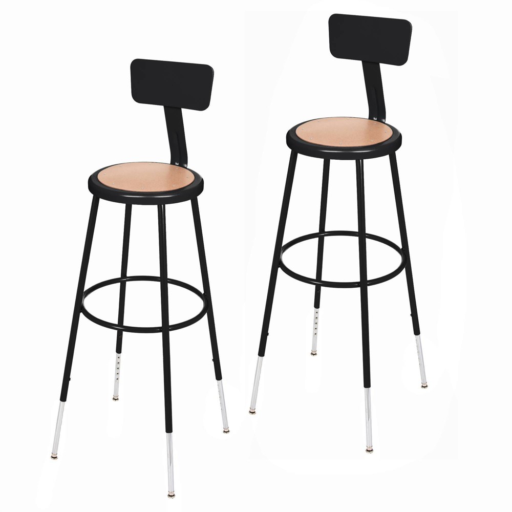 Hampden Furnishings Set of 2 32"-39" Height Adjustable Heavy Duty Steel Accent Barstools with Backrest Black: Modern Design