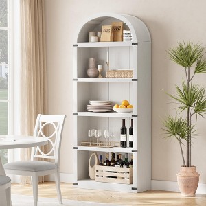 ODK Arched Bookcase with Doors 5 Shelf Bookshelf Tall Bookcase Farmhouse Display Storage Rack Wooden Bookshelves for Home Office, Living Room - 1 of 4