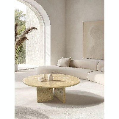 NicBex Natural Marble Small Coffee Table, Genuine Marble Round End Table, Stone Side Table for Living Room,17.7" Nightstand with Semi-Polished Surface
