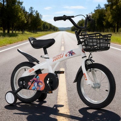 KWPZQEB 18" Sporty Kids Bike, Child Bike w/ Training Wheels & Stand, Bicycles w/ Adjustable Saddle & Storage Basket for Boys and Girls, Multiple Color
