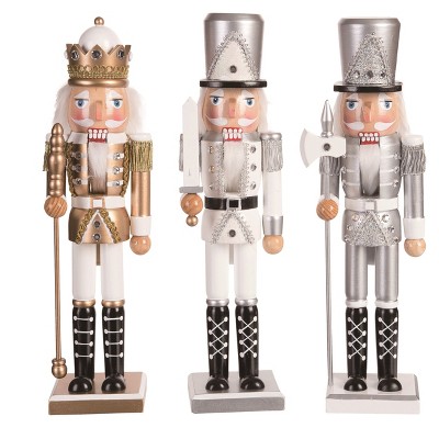 Transpac Wood Glitz Nutcracker Figurine Set of 3 Decorative Nutcrackers for Christmas Multicolor Tabletop Decor Indoor Use Gift Giving and Hostess
