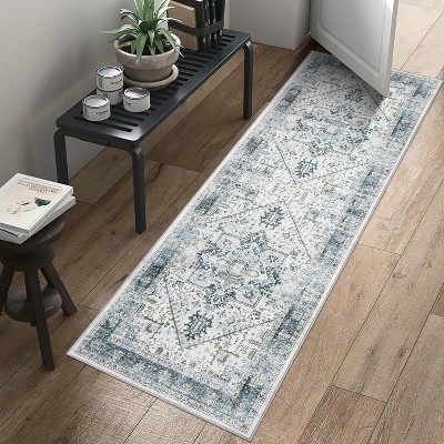 Area Rug, Vintage Low Pile Distressed Carpet, Non-Slip, No-Shedding, Stain-Resistant, Machine Washable, Living Room/Bedroom/Dining/Office