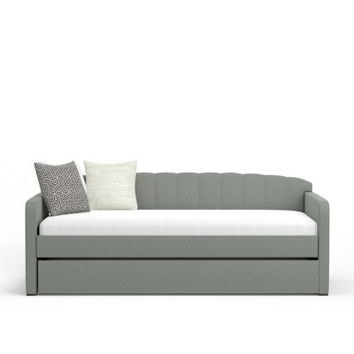 Gray Twin Upholstered Daybed with Tufted Back and Trundle