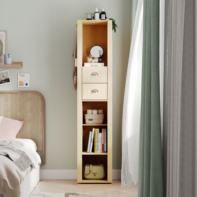 FUFU&GAGA Light-colored Multi-functional Small Bathroom Cabinet Freestanding Cabinet: Multiple Storage Methods, Space-saving, with Mirror