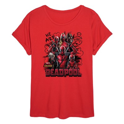 Women's Marvel We Are Deadpool Doodles Oversized Graphic T-shirt - Red ...