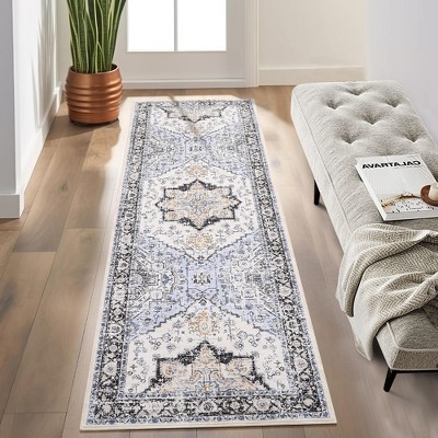 Boho Washable Rug Soft Oriental Printed Distressed Rug Vintage Floral Throw Carpet