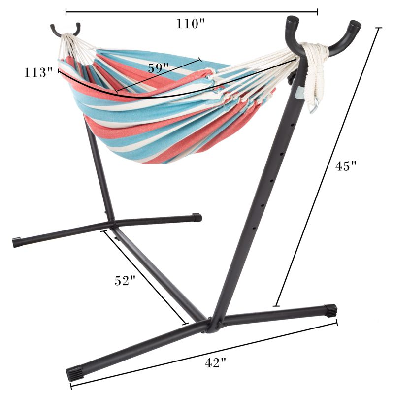 Pure Garden 2-Person Hammock with Stand, 450lb Weight Capacity, Blue/Red Stripe, 5 of 7