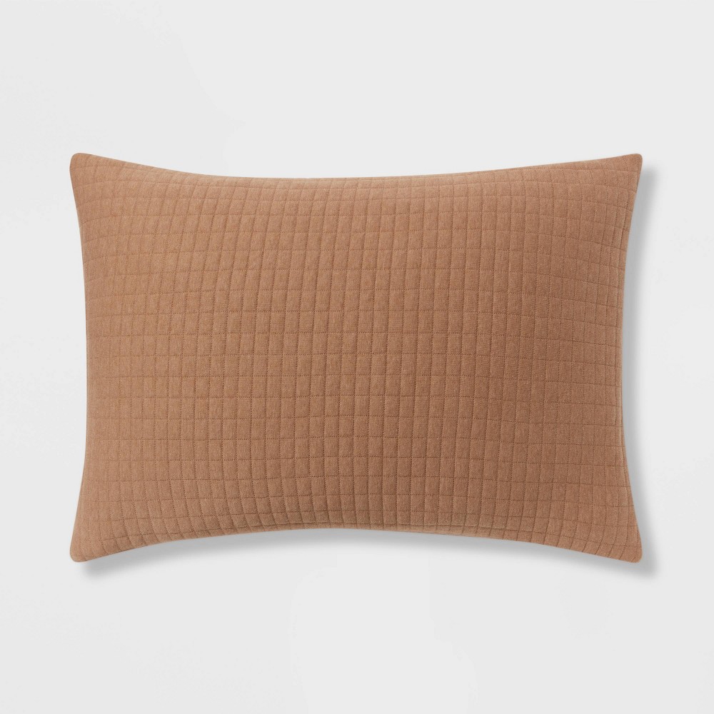 Photos - Bed Linen King Jersey Quilt Sham Light Brown - Threshold™: Cotton Knitted, Check Jacquard Design, Machine Washable
