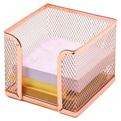 Rose Gold Mesh Desk Organizer Set with Pen, Note, and Card Holders