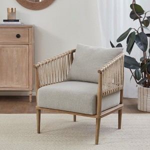 CAVINAS Polypropylene Accent Chair with Weave Rope Back and Arms,Cozy Upholstered Living Room Chairs,Reading Chairs for Living Room - 1 of 4
