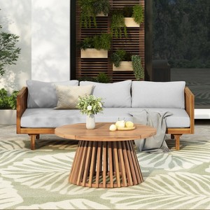2 Pieces Patio Furniture Sets With 67.5" Length 3 Seater Green Sofa And 31.5" Round Acacia Wood Table - 1 of 4