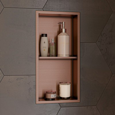ALFI ABNP1224-BC 12Inch x 24Inch Brushed Copper PVD Stainless Steel Vertical Double Shelf Shower Niche