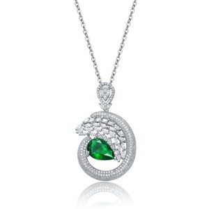 Guili Sterling Silver necklace with elegant emerald green and clear pear-shaped charm - A touch of sophisticated glamour - 1 of 3