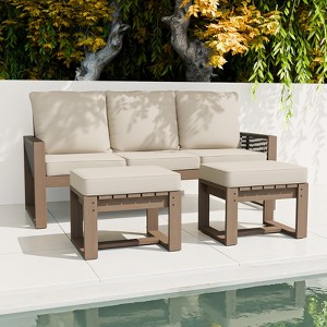 EAGLE PEAK 3 Pieces Natural Cedar Wood Outdoor Patio Furniture, Outdoor Conversation Set with Ottomans - 1 of 4