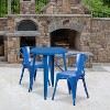 Emma and Oliver Commercial Grade 24" Round Blue Metal Indoor-Outdoor Table Set with 2 Arm Chairs - 2 of 4