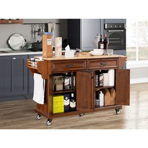 PAGED Kitchen Island with Rubber Wood Countertop, Kitchen Cart on 5 Wheels with Storage Cabinet and 2 Top Drawers for Kitchen - 1 of 4