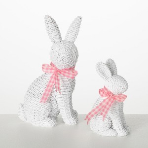 Sullivans 4" & 5" White Woven Patterned Resin Bunnies Set of 2 - 1 of 4