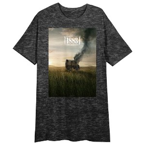 Yellowstone 1883 Poster Crew Neck Short Sleeve Charcoal Heather Women's Night Shirt - 1 of 2