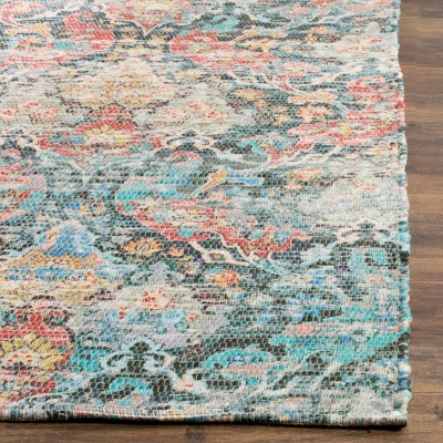 Saffron Coral Aqua Floral Hand-Loomed Wool Area Rug