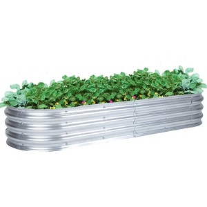 Aoodor Galvanized Raised Garden Bed Kit, Outdoor Garden Planter Oval Large Boxes for Vegetables, Flowers, Herbs - Silver - 1 of 4