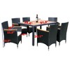 Kumasinova 7 Pcs Outdoor Dining Set with Woven Rattan Cushioned Chairs&Premium Acacia Wood Top Dining Table for Poolside,Garden&Backyard,Black - 2 of 4