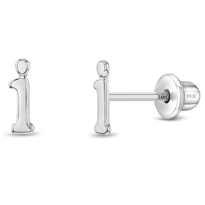 Girls' Polished Initial Letter Initial Screw Back Sterling Silver Earrings - In Season Jewelry - 1 of 4