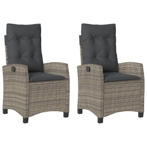 vidaXL Reclining Patio Chairs 2 Pcs Gray PE Rattan/Steel Adjustable Backrest Cushions Outdoor Garden Furniture - 1 of 4