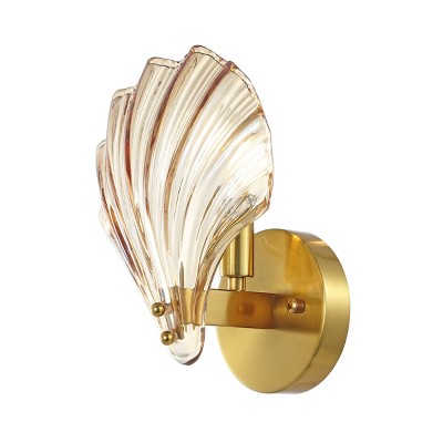 Sirena 5 Inch Brass Gold Wall Sconce Set with Amber Glass Shades