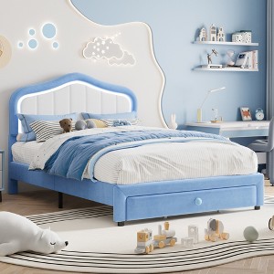homfan Upholstered Bed Frame with Storage Drawers, Adjustable Headboard - 1 of 4