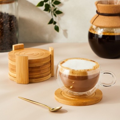 Eco-Friendly Bamboo Round Coasters Set with Holder