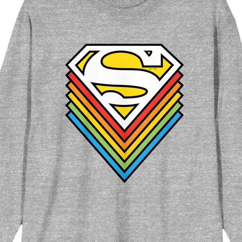 Superman Rainbow Logo Stack Crew Neck Long Sleeve Athletic Heather Adult Tee, 2 of 4