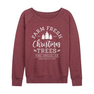 Women's - Instant Message - Farm Fresh Christmas Trees Lightweight French Terry Wide Neck Long Sleeve Shirt - 1 of 4